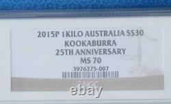 2015 NGC MS 70 Australian Kookaburra $30 Coin, 1 Kilo. 999 Fine Silver, 32.15oz