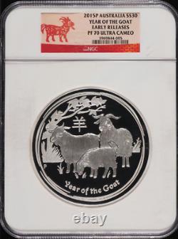 2015-P Australia $30.999 Silver Kilo (32.15 oz) Year of the Goat NGC PF70