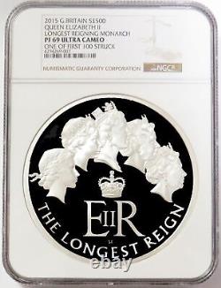 2015 Silver Great Britain 500 Pds Kilo Longest Reigning Monarch Ngc Proof 69 Uc