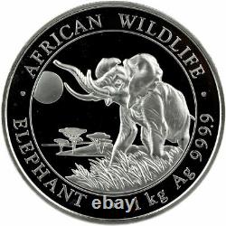 2016 Somalia 2,000 Shillings African Wildlife Elephant Kilo. 999 Silver Coin