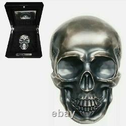 2017 1/2 KILO. 999 Antiqued Silver $25 BIG SKULL Palau Coin, with boxes and cert