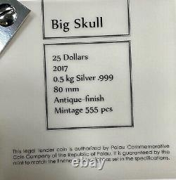 2017 1/2 Kilo Palau Big Skull High Relief Antiqued Silver Coin $25.999 Silver
