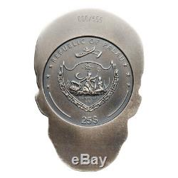 2017 $25 Palau Big Skull High Relief 1/2 Kilo Silver Antiqued Gem Proof Coin