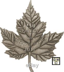 2017 Kilo'Maple Leaf Forever'Shaped Antique-Finish $250 Fine Silver Coin(18236)