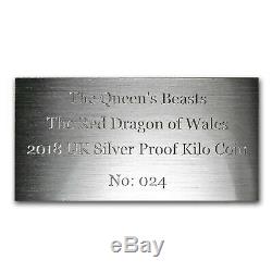 2018 GB Proof 1 kilo Silver Queen's Beast Dragon (withBox & COA) SKU#158893
