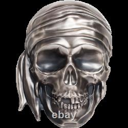 2018 Palau 1/2 kilo Antiqued Silver Pirate Skull. 999 Silver UHR Coin 555 Made