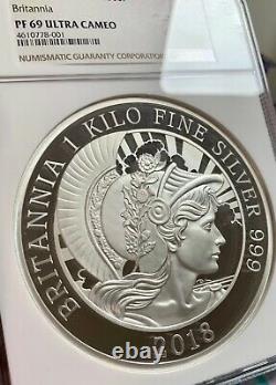2018 UK Royal Mint Britannia Silver Proof 1 Kilo NGC PF69 Ultra Cameo #23 with CoA