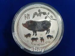 2019 1 Kilo. 9999 Fine Silver Lunar Year Of The Pig In Capsule From Perth Mint