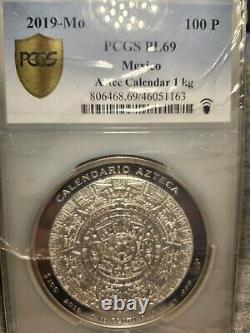 2019 Mexico 1 Kilo Silver Aztec Calendar (32 oz) PCGSPL69! 100 pesos