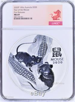 2020 Australia Lunar Year of the Mouse 1 Kilo Silver $30 Coin NGC MS 69 Series 3