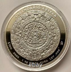 2020 Mexico 1 kilo Silver Aztec Calendar Box & COA