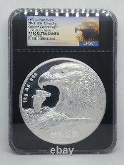 2021 Chinese Golden Eagle 1 Kg Kilo Silver Coin NGC PF70 UC First Day of Issue