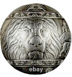 2021 Djibouti 1 Kilo Spherical Lion From The Big Five. 9999 Antique Silver Coin