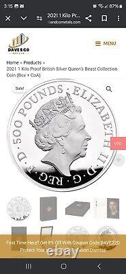 2021 Queen's Beasts 1 Kilo Silver Proof Collection 32 Out Of 75 Minted! Rare