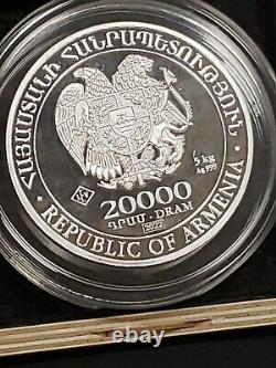 2022 Central Bank Armenia 20,000 Dram 5 Kilo (160.75 Oz). 999 Silver Noah's Ark