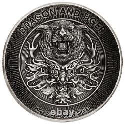 2022 Dragon and Tiger 2kg. 9999 Silver Antiqued High Relief Coin 2 Kilo PM