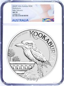 2022 Kookaburra 1 Kilo. 9999 Silver $30 Coin NGC MS70 32.2oz Flag Label ER