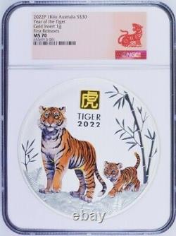 2022 Lunar Year of the TIGER 1 Kilo Silver $30 Coin NGC MS70 with Gold Privy Mark