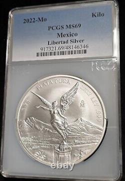 2022 Mo MEXICO 1 Toned Kilo Plata Pura Pure Silver Libertad PCGS MS69