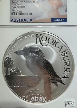 2022 P Australia 999 Silver Kilo Kookaburra $30 Early Releases Ngc Ms 70