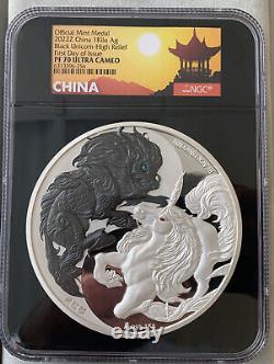 2022Z China Silver Mint Medal (1 Kilo) Black Unicorn High Relief PF-70 UC NGC