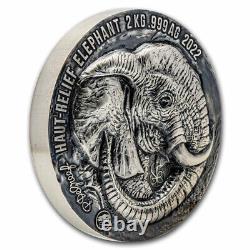 2023 Ivory Coast 2 kilo Antique Silver Big Five Africa Elephant SKU#281157