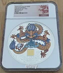 2024 Australia Lunar Year of the DRAGON 1 Kilo Silver 1g Gold Privy OGP NGC MS70