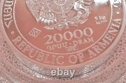 5 Kilo 2017 Republic of Armenia 20,000 Drams Noah's Ark. 999 Silver Box COA