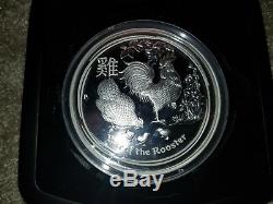 AUSTRALIAN LUNAR ROOSTER 2017 1 Kilo Pure Silver Coin GEM BU PROOF COA