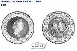 Australia 1994 Large Silver Coin 30 Dollars Kookaburra Bird kilo kg NGC MS68
