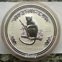 Australia 2004 Year of Monkey 30 Dollars 1Kilo Silver Coin, UNC