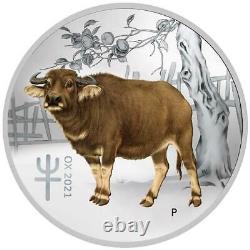 Australia 30 Dollar 2021-Year of the Ox Colour-Perth Mint 1 Kilo Silver