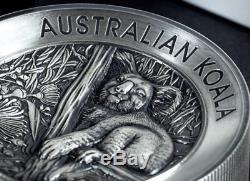 Australian Koala 2018 2 Kilo Silver High Relief Antiqued Coin Sold Out COA #53