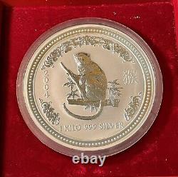 Australian Lunar Series 1 2004 Year of Monkey 30 Dollar 1 Kilo Silver Coin Unc