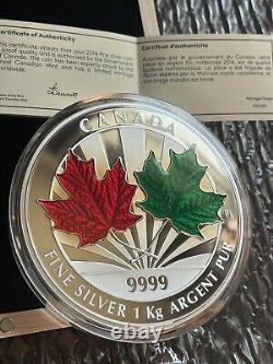 Canada 2014 MAPLE LEAF FOREVER $250 Kilo Pure Silver Enamel