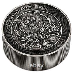 Dragon and Tiger 2022 2 Kilo 9999 Silver Antiqued High Relief $60 Coin 200-mtg