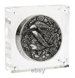 Koi Fish 2023 2 Kilo 9999 Pure Silver Antiqued High Relief $60 Coin 200-mintage