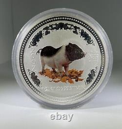 LP381 2007 Year of the Pig colored 1/2 kilo. 999 Ag silver coin