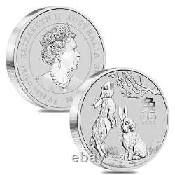 Lot of 2 2023 1 Kilo Silver Lunar Year of The Rabbit BU Australian Perth Mint