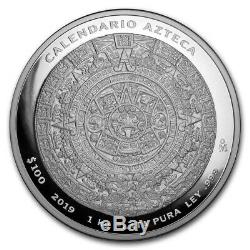 MEXICO AZTEC CALENDAR 2019 1 Kilo Pure Silver Proof Coin with Box and COA