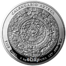 Mexico 100 Pesos 2021-Aztec Calendar 1 Pound Silver Prooflike