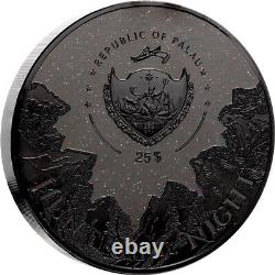 PALAU $25 2022 1/2-Kilo Silver Hunters by the Night Black Panther UHR Obsidian