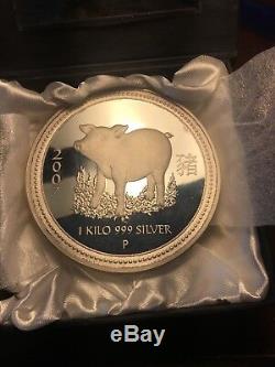 Perth Mint Australia $30 Lunar Pig 2007 1 kg kilo. 999 Silver Coin (100 minted)