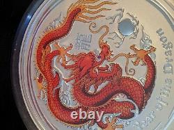 Perth mint Australia 2012 lunar dragon 1 kilo silver colorized proof coin