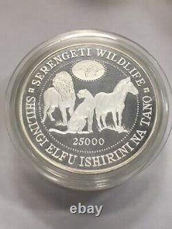 Proof 1998 Tanzania Serengeti Wildlife, 25000 Shilingi, 1 Kilo. 999 Fine Silver