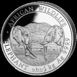 Somalia 2.000 SH. 2020 Elefant African Wildlife 1 Kilo Silber ST