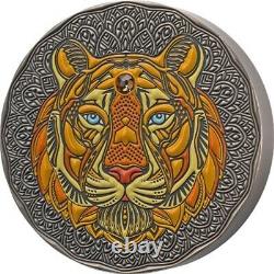 Tiger Mandala Art 1 kilo Antique finish Silver Coin Republic of Ghana 2022