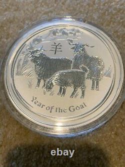 1 KG Kilo 2015 Perth Mint Lunar Year Of The Goat Silver Coin Bu In Capsule 32 Oz