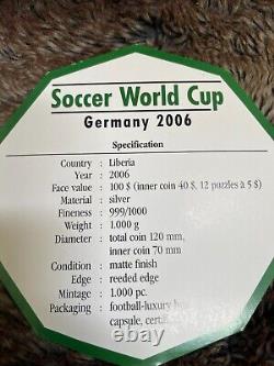 1 Kilo. 999 Argent Pièce Puzzle Coupe du Monde 2006 avec COA Liberia