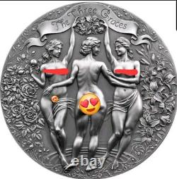 1 Kilo. 999 Argent Pur Trois Grâces Célestes Cameroun Pièce Ronde Coa Fille Sexy